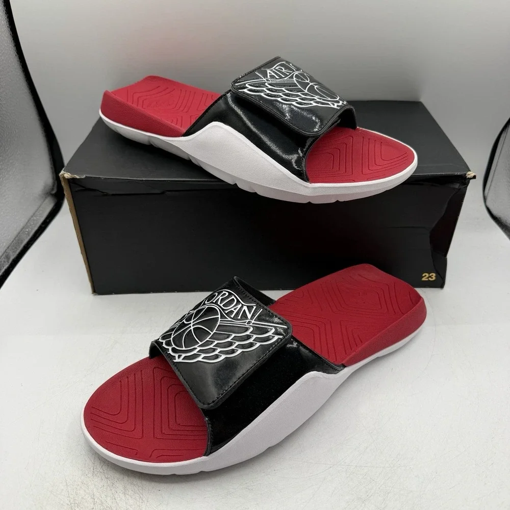 Nike Air Jordan Hydro 7 Slides Mens Sz 8 Black White Red Sandals AA2517-001